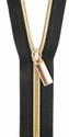 Bild på Zippers By The Yard Sallie Tomato  Black Tape Light Gold Teeth dragkedja blixtlås