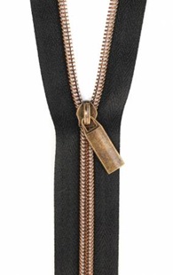 Bild på Zippers By The Yard Sallie Tomato Black Tape Antique Teeth