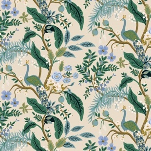 Bild på Rifle Paper Co RP1000-CR2M Vintage Garden - Peacock - Cream Metallic Fabric