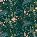 Bild på Rifle Paper Co. RP1000-HU1M Vintage Garden - Peacock - Hunter Metallic Fabric