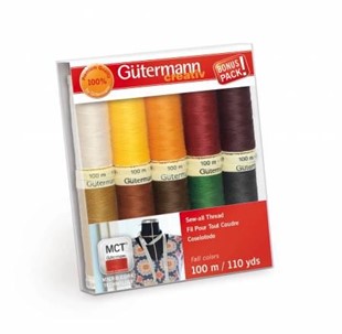 Bild på Gütermann "Sew-all" Tråd 10 st höstfärger 100m/rulle polyestertråd